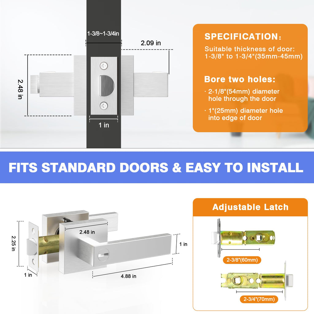 Privacy Interior Door Handle, 5 Pack Heavy Duty Door Lever Privacy Door Lock Handle Keyless Door Knobs in Satin