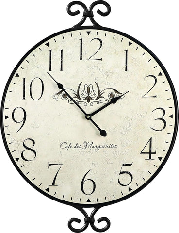 Farmhouse Wall Clock, 17H×13.4D Inch, Wrought Iron Frame with Warm Gray Finish