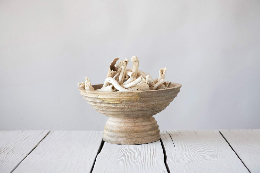 Co-Op Ridged Mango Wood Footed Bowl, Brown