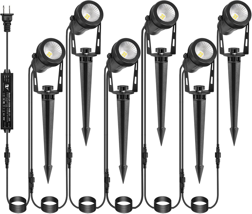 Low Voltage Landscape Lighting, 6 Pack Outdoor Spot Lights with Transformers, 12V Warm White Landscape Spotlights