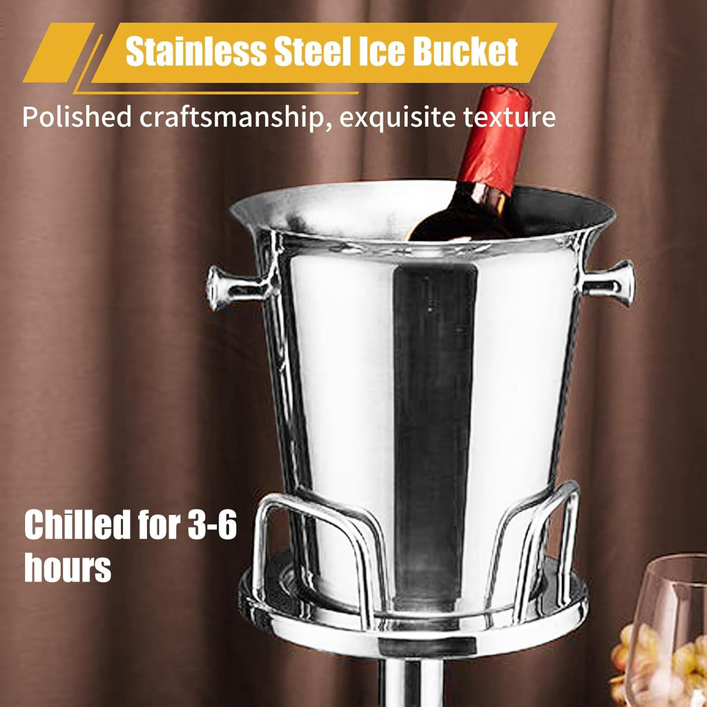 Silver Ice Bucket with Stand, large Champagne Ice Bucket 1.32 gal, Stainless Steel Ice Bucket, 3Ft Tall Ice Bucket
