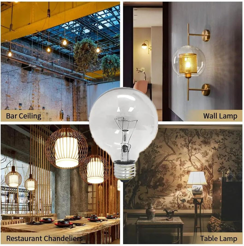 （4 Pack G25 Globe Light Bulbs - 60 W Incandescent Light Bulb, G25 Double Life Globe Bulb,2700K Soft White, E26 Base