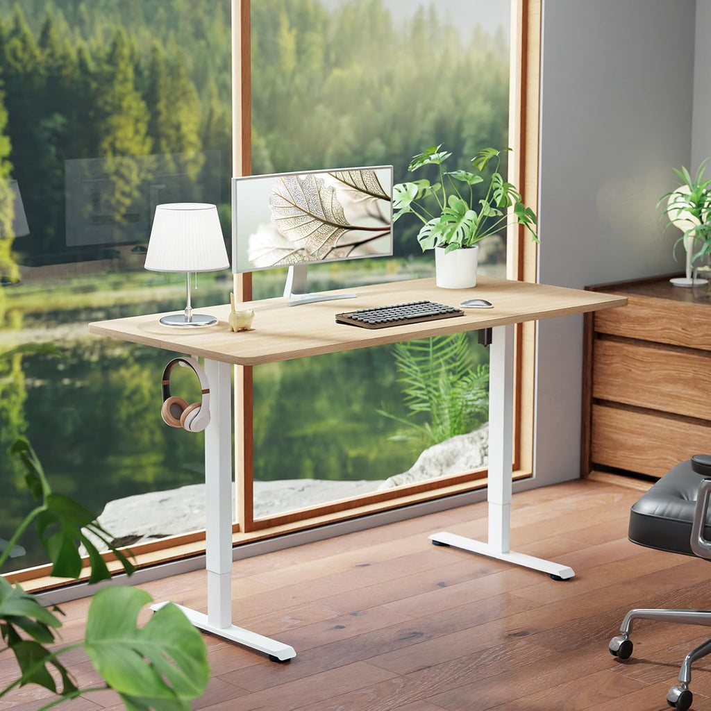 55 Inch Large Electric Standing Desk, Gaming Table, Nature | Height Adjustable Sit Stand Up Computer Tables , Study
