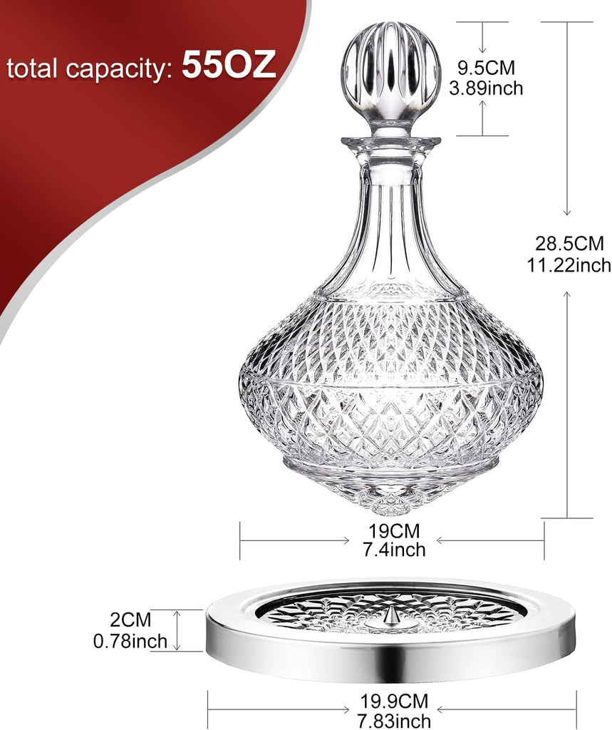 Spinning wine decanter with stopper, 50 oz red wine decanter crystal and gift box, for wedding gift, birthday