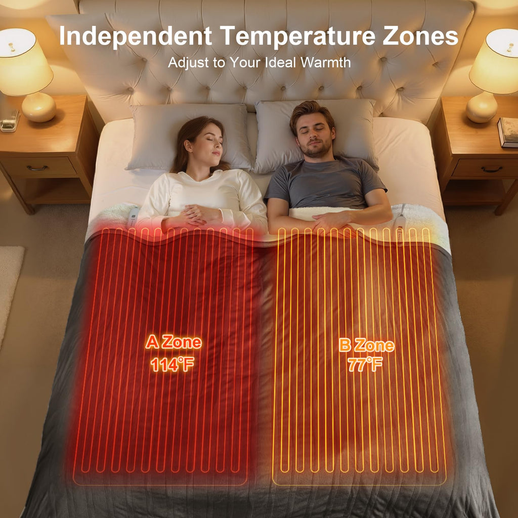 Heated Blanket Dual Control Electric Blanket, Grey