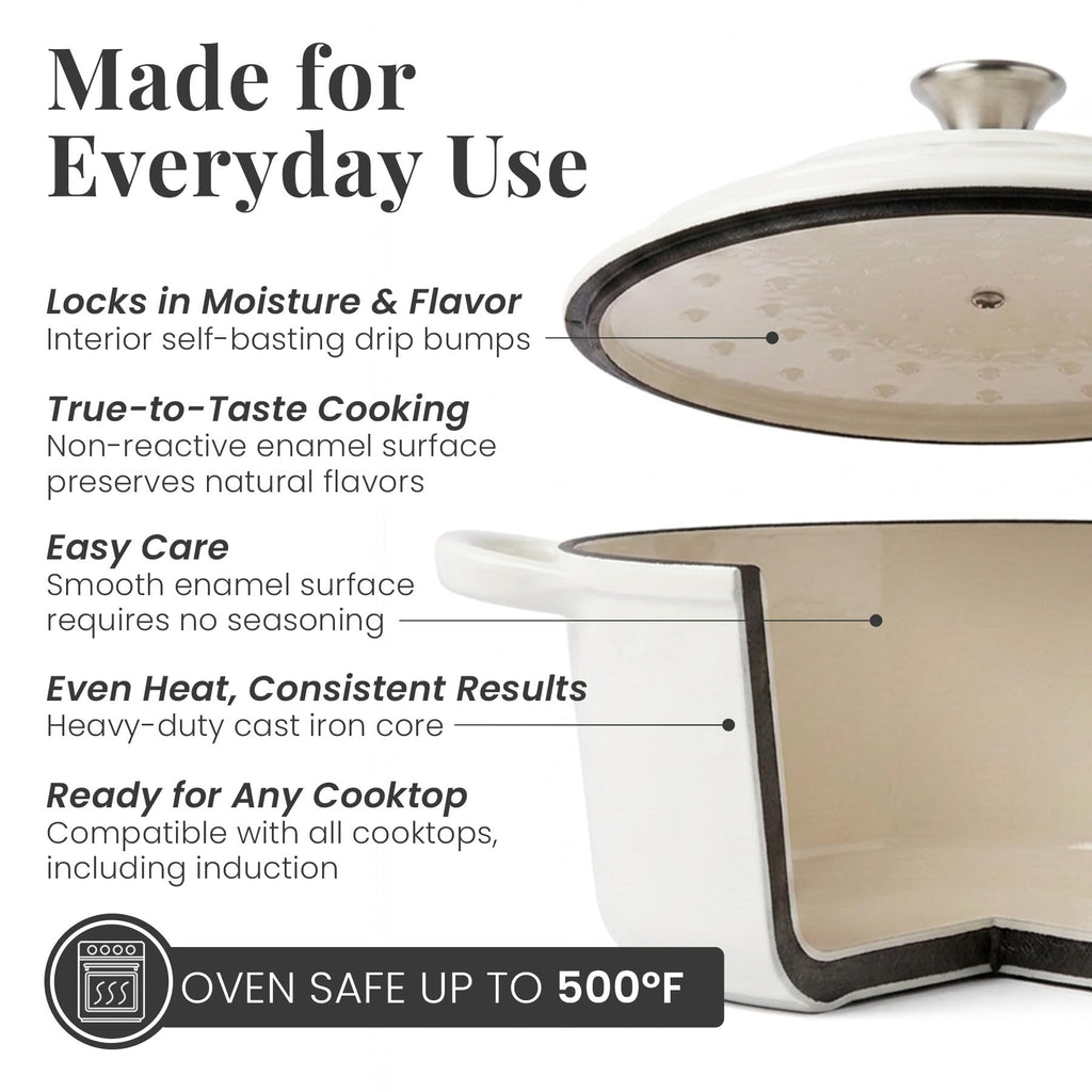 5.7 qt Enameled Cast Iron Dutch Oven Pot with Lid, White