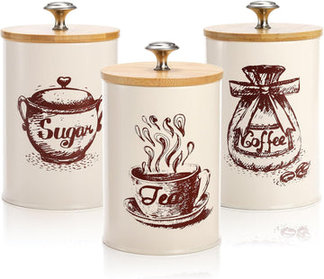 Small Canister Sets Counter, 25 Oz Coffee Sugar Tea Canister Set, Metal Vintage Kitchen Container 3 Pack, Food - Set of 3