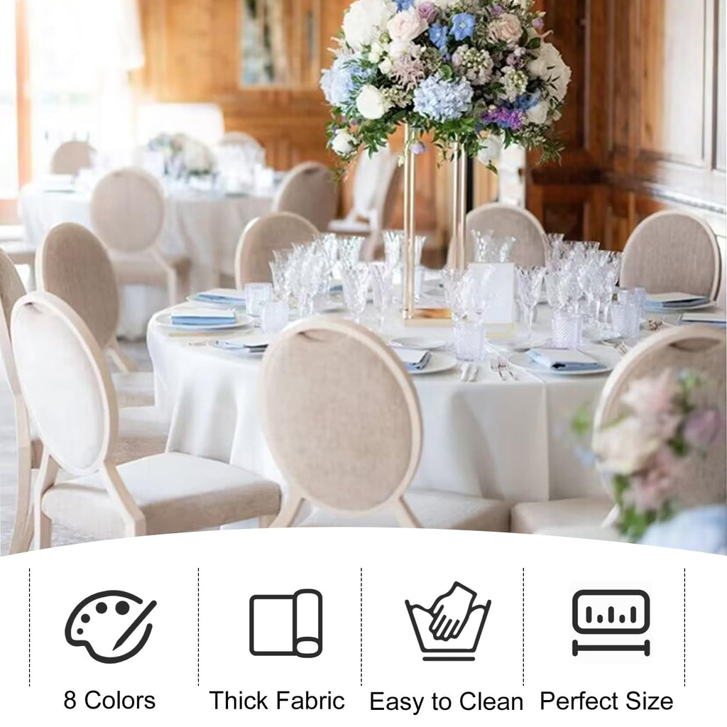 4 Pack Round Tablecloth 90 Inch White Polyester Washable Decorative Fabric Table Covers for Wedding Dining Table