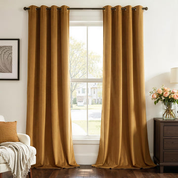 Gold Brown Velvet Curtains 84 Inch Long Bedroom, Mordern Luxury Room Darkening Blackout Soundproof Insulated Curtain