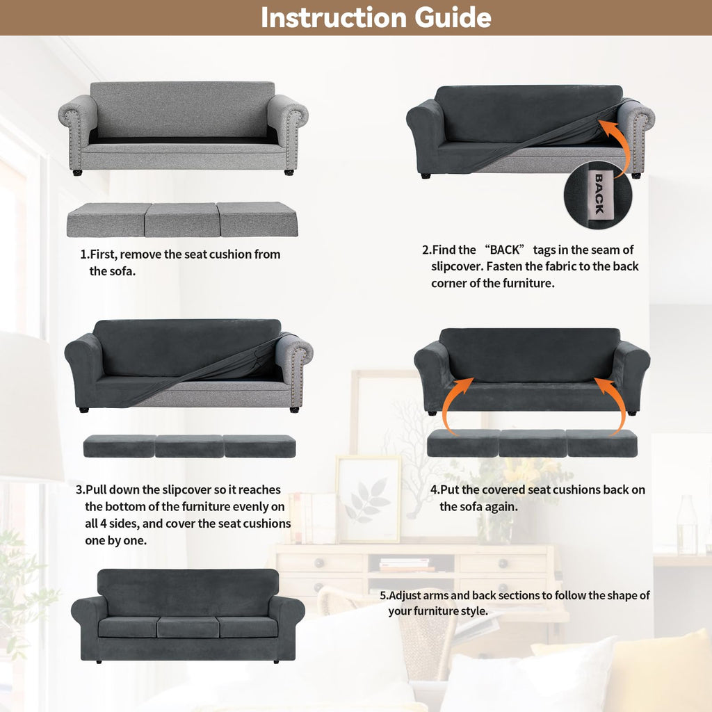 4 Pieces Couch Cover for Sofa Velvet Sofa Covers Washable, Dark Grey