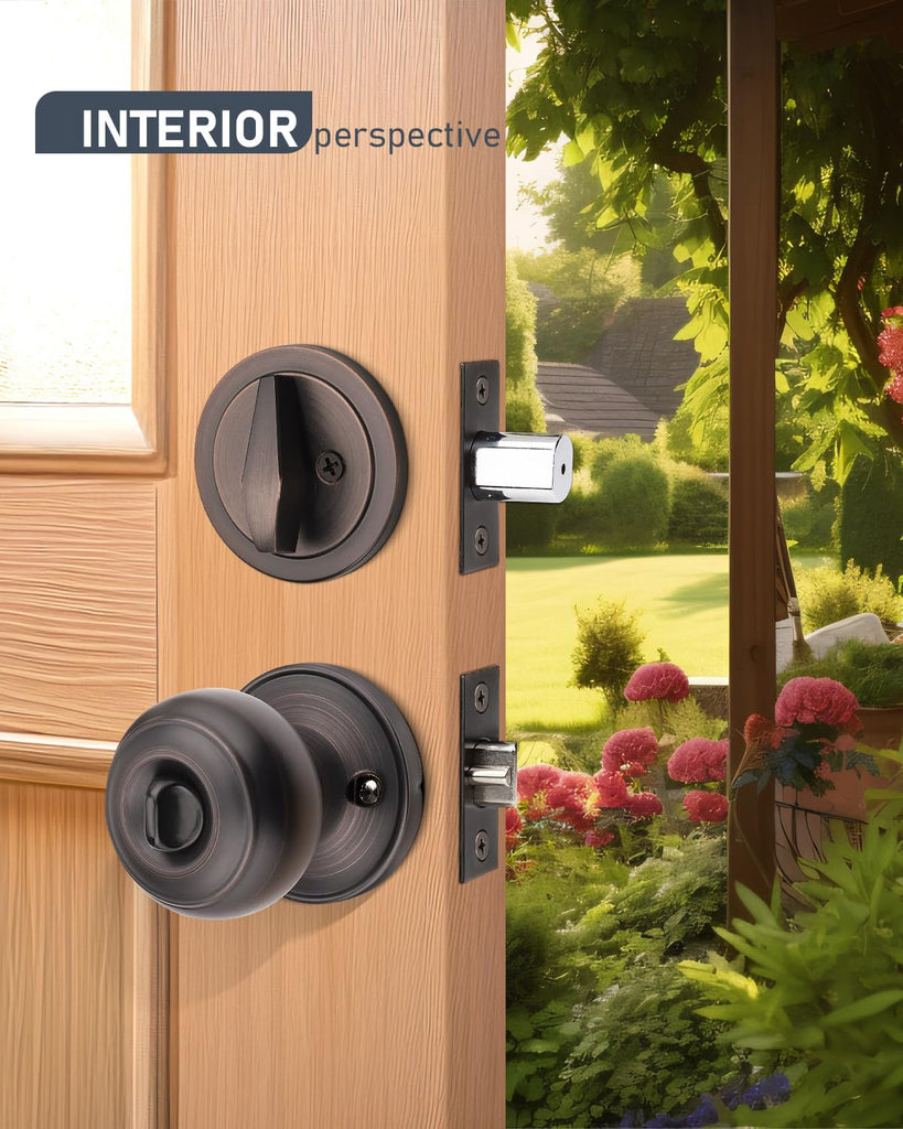 3 Pack Keyed Alike Front Door Knob and Deadbolt Set, Entry Door Locksets with Single Cylinder Deadbolt, Oil Rubbed