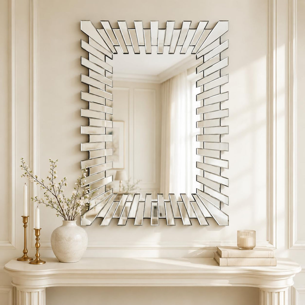 Starburst Wall Mirror, 40" L x 26" W Contemporary Silver Mirror