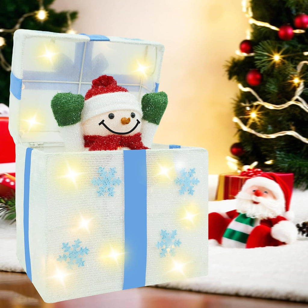 Christmas Decorations Outdoor, Lighted Pop-Up Snowman Gift Box