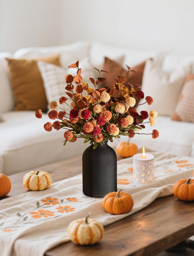 Faux Flowers Table Centerpiece, Fall Flower in Vase
