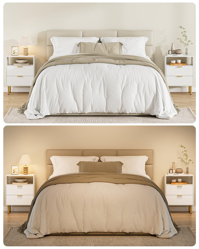 Night Stand, 25.7" H Bedside Table with 2-Drawer Shelf, Morden Nightstand with Gold Frame, Fluted Side Table with Gold