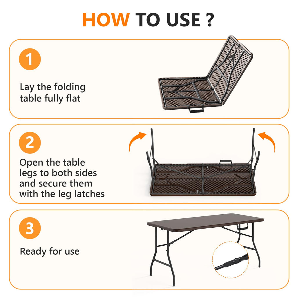 5 Foot Folding Table, Fold-in-Half Utility Table with Carrying Handle, 5FT Heavy Duty Portable Table for Party