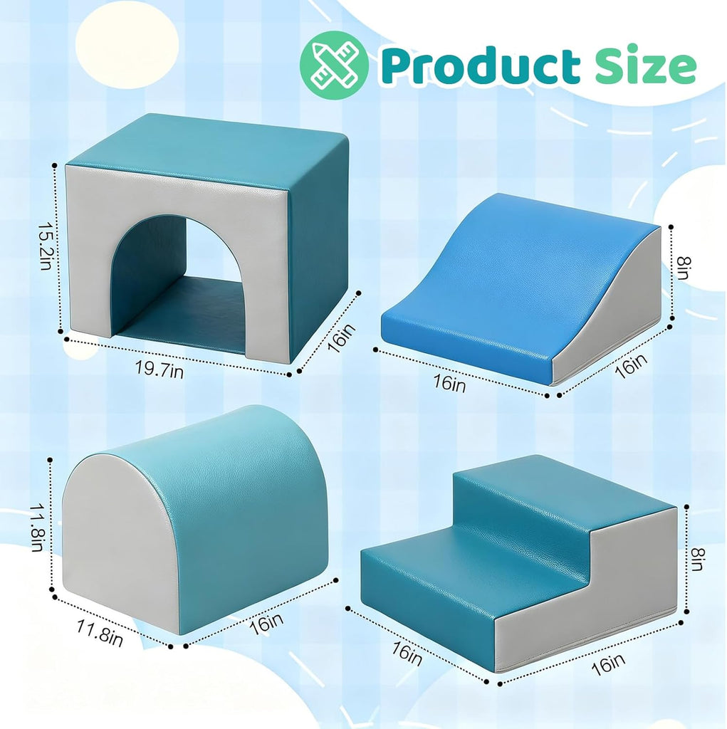 Foam Climbing Blocks for Toddlers: with a Tunnel - 4 PCS Foam Blocks - Kids Indoor Climbers Play Structures Play Gym