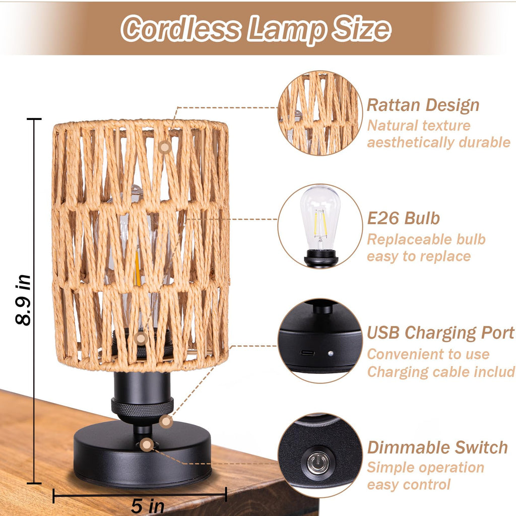 Cordless Rechargeable Outdoor Table Lamps, Battery Operated Table Lamp, Stepless Dimmable, and Bedroom (Bulb