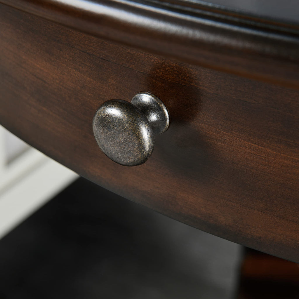 Oval Round End Table with Drawer, 2-Tier Solid Wood End Tables, Victorian Antique Nightstand Bedside Table Office