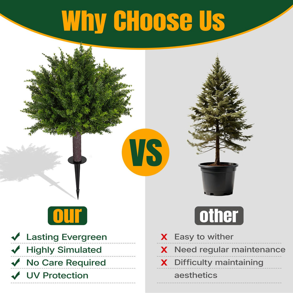 24.5 Inch Set of 2 Topiary Cedar Trees Artificial Outdoor