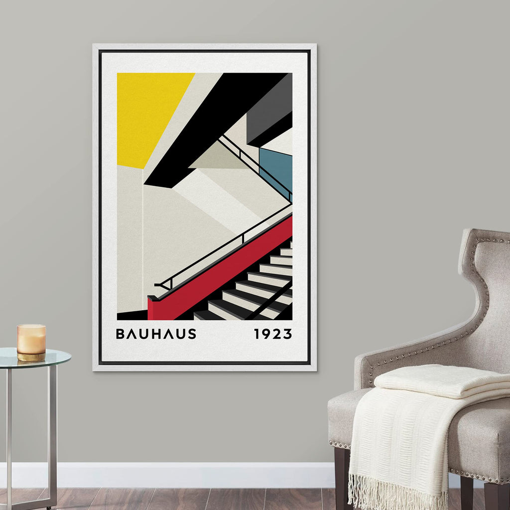 Framed Canvas Print Wall Art Bauhaus Art Deco Staircase Collage Abstract Shapes Illustrations Modern Decorative
