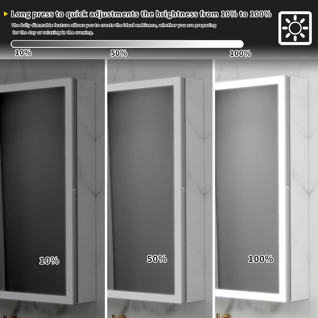 24x30" LED Medicine Cabinet, Anti-fog, Adjustable shelves, Edge-Glow, R | Lighted Medicine Cabinet with Mirror