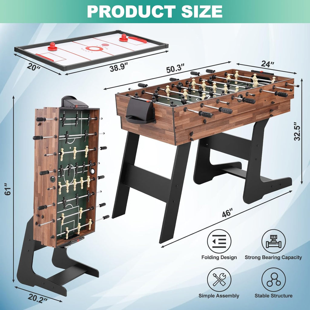 Foldable Multi Game Table, 4-in-1 Combo Game Table Set with Ping Pong, Hockey, Pool Billiards and Foosball for