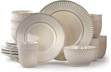 Market Finds 16 Piece Round Stoneware Dinnerware Set in Embossed White