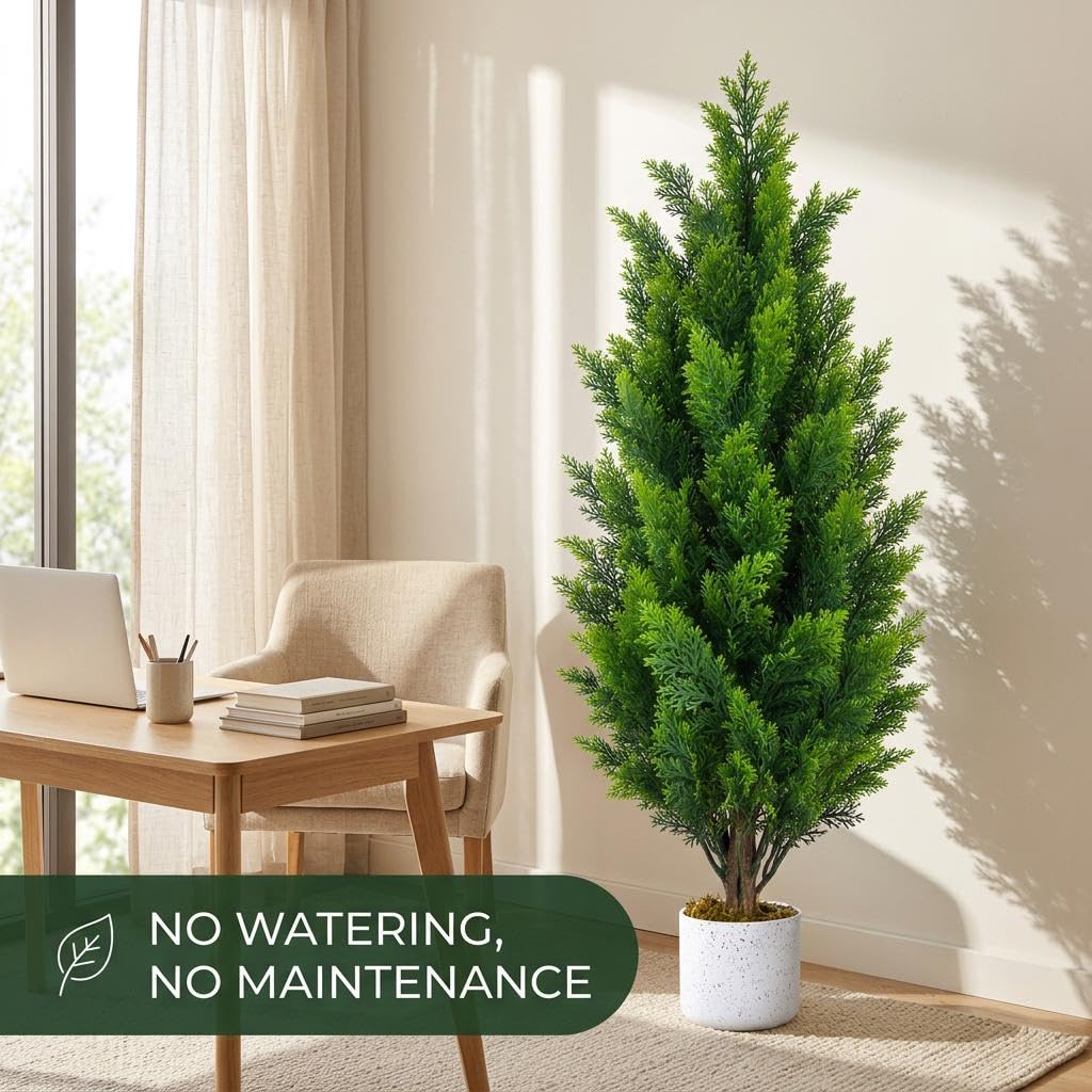 3FT Artificial Cedar Topiary Trees Set of 2, with Planter
