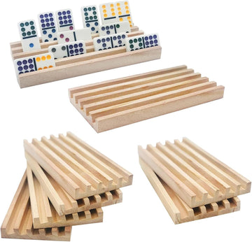 Wooden Domino Trays/Racks Mexican Train Domino Trays/Racks Double 12 Tiles Holders Rack Domino Tiles Holders - Set of 8