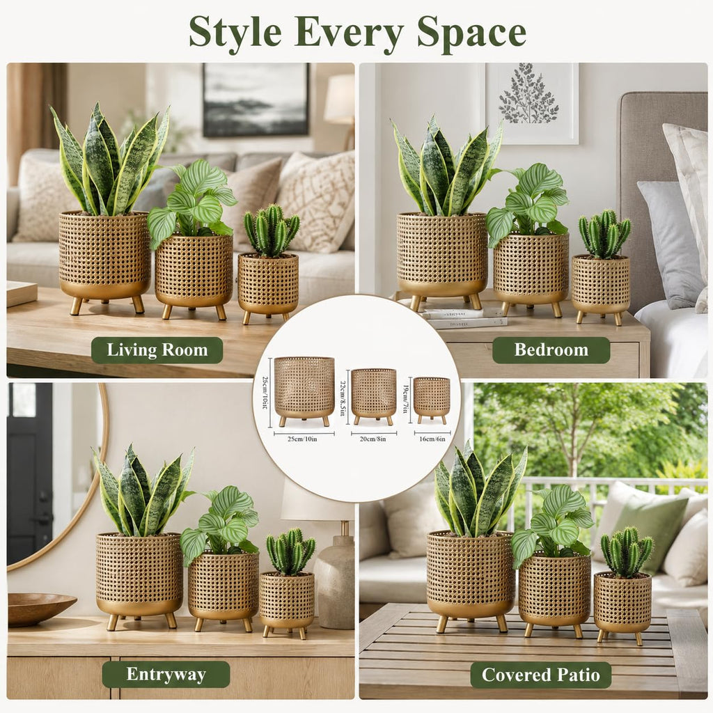 Set of 3 Plant Pots 10/8.5/7''H Metal Decoration Flower Pots with Hollow Design Large planters for Indoor & Outdoor
