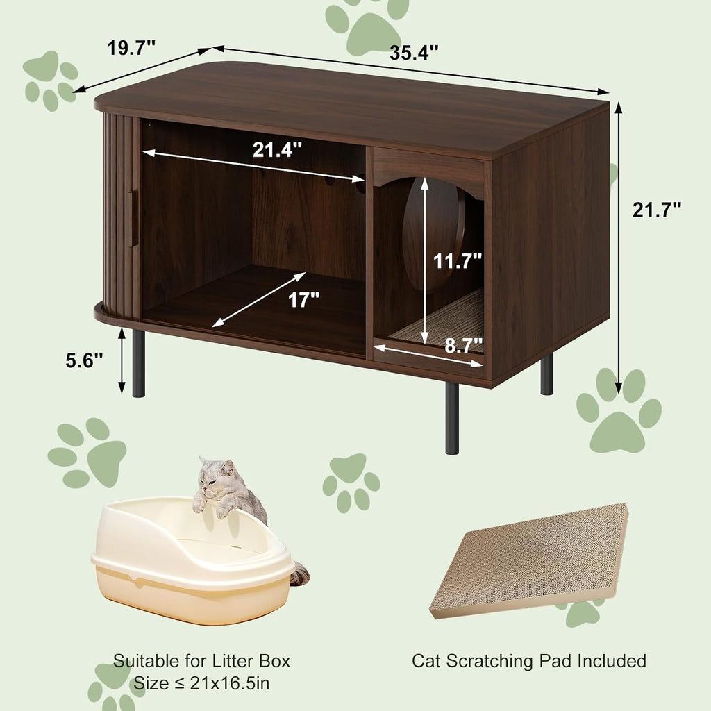Cat Litter Box Enclosure Furniture, Fluted Hidden Litter Box, Walnut