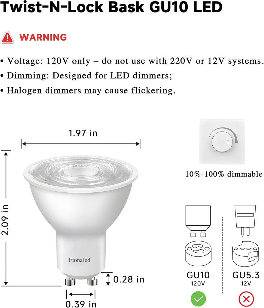 GU10 LED Bulbs Dimmable,5W 120V, 50 Watt Equivalent, 2700K Warm White MR16 LED Bulbs for Track Lighting,Kitchen,Range