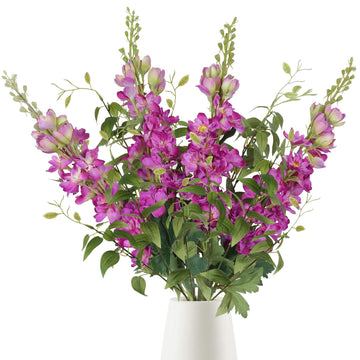 Fuschia Pink Flowers Artificial Combo Clematis Greenery Silk Flowers 8pcs Long Stem Hot Pink Flowers for Tall Vase