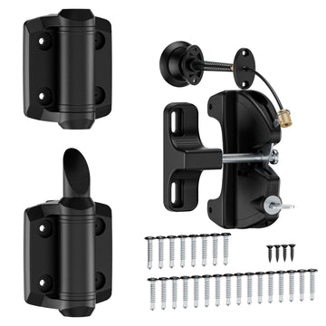 Self-Closing Gate Hinges and Key Lockable Gate Latch Kit, Fence Gate Hardware Kit for Wooden Fence, Pool Safety Fence