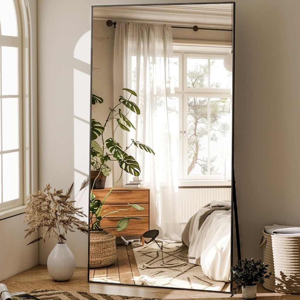71"x31" Full Length Mirror Large Floor Mirror with Stand, Black