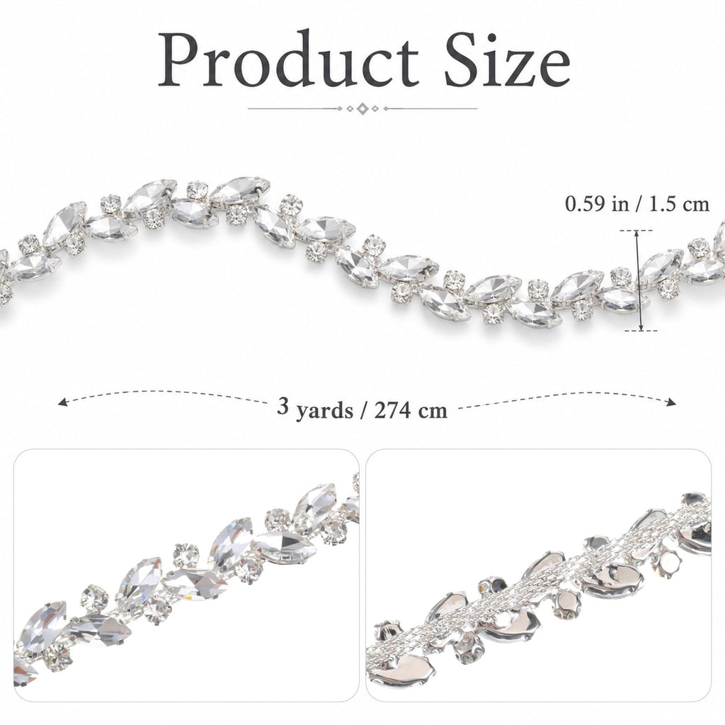 Silver String Strips Crystal Rhinestone Chain Trim Applique Diamond Applique Embellishment for Wedding Bridal - 3 Yards