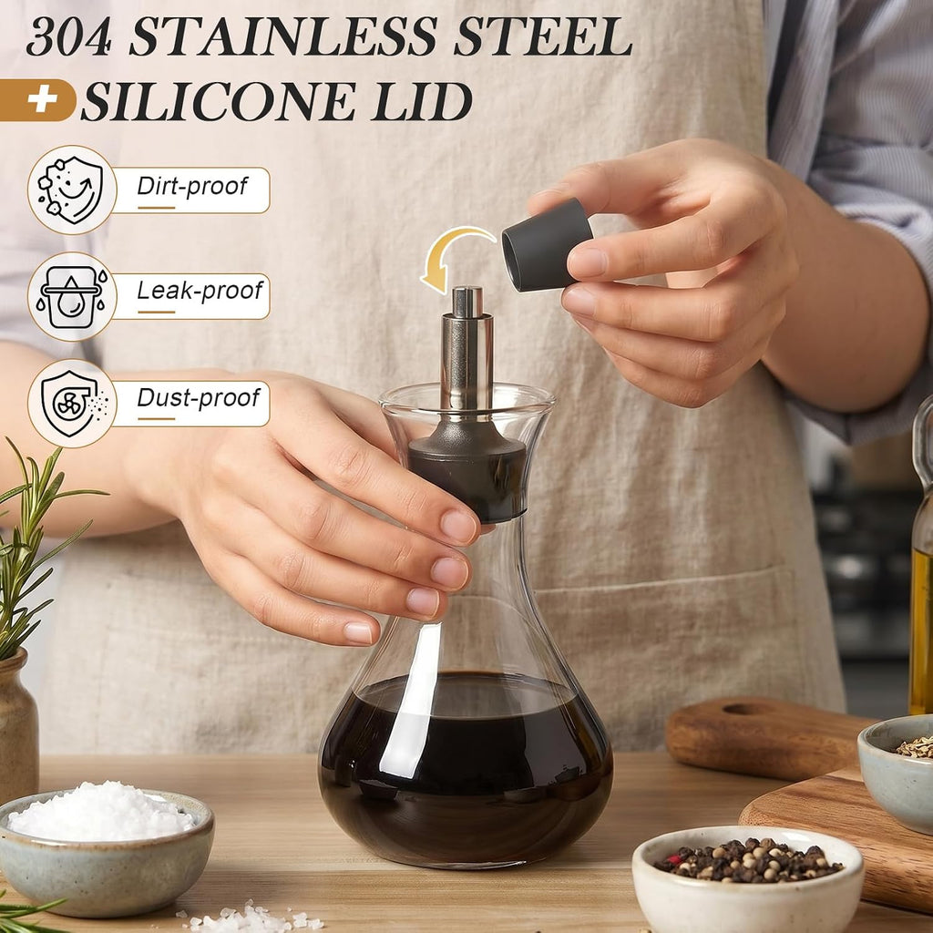17oz & 8.5oz Oil and Vinegar Dispenser Bottle Set, Glass Olive Oil Cruet with Leakproof Stopper, Clear Kitchen - Set of 2
