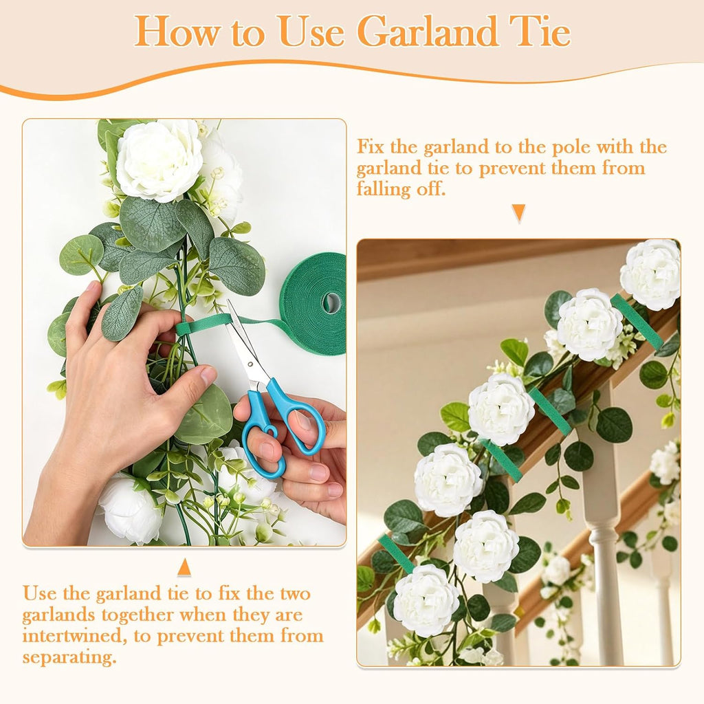 Artificial Eucalyptus Garland with White Roses Fake Greenery Flower - Set of 8