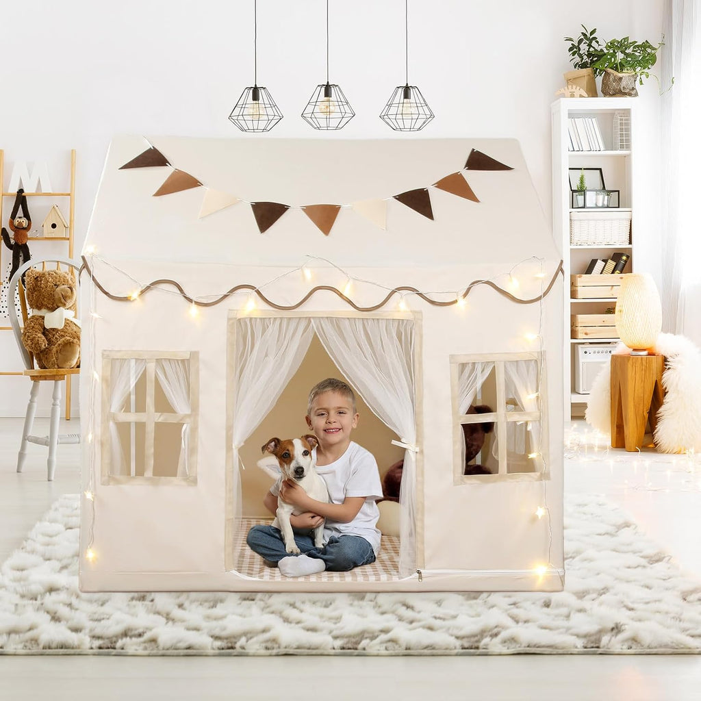 Kids Play Tent, Toddlers Large Playhouse with Star String, Flag, Machine Washable, Indoor and Outdoor Play Tent