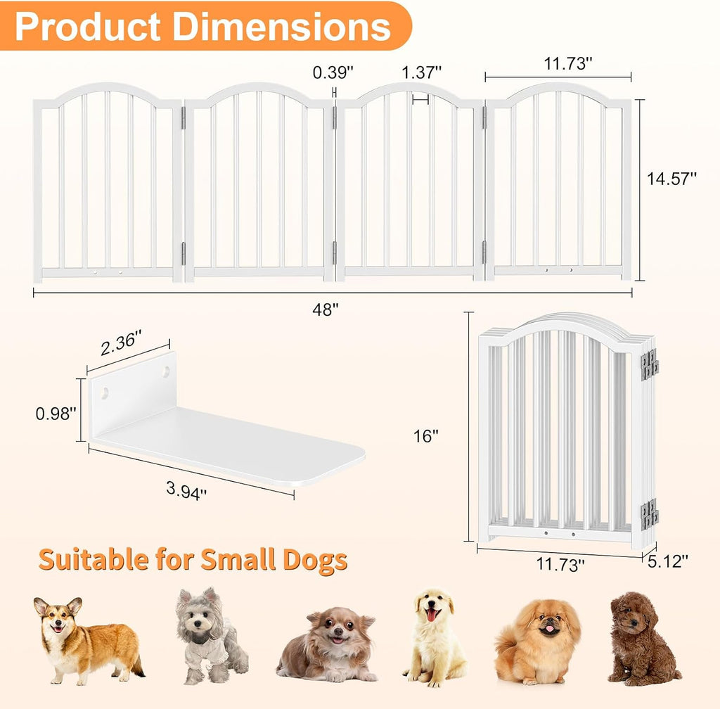Short Dog Gate Indoor, 16" High Freestanding Small Dog Door Gates with Support Feet, Expands Up to 48'' Wide Foldable