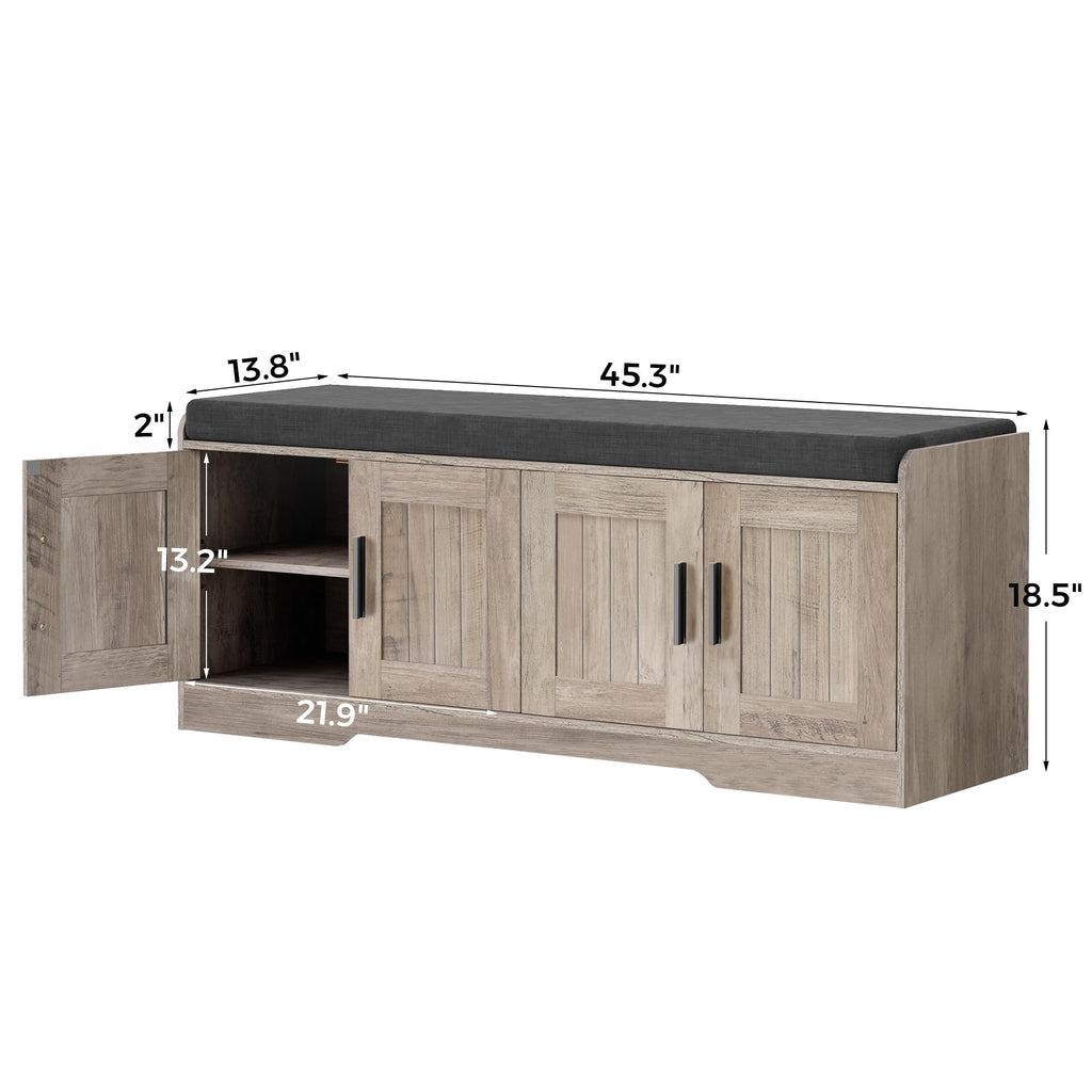 Shoe Storage Bench, 4 Doors & Thickened Padded Seat Cushion