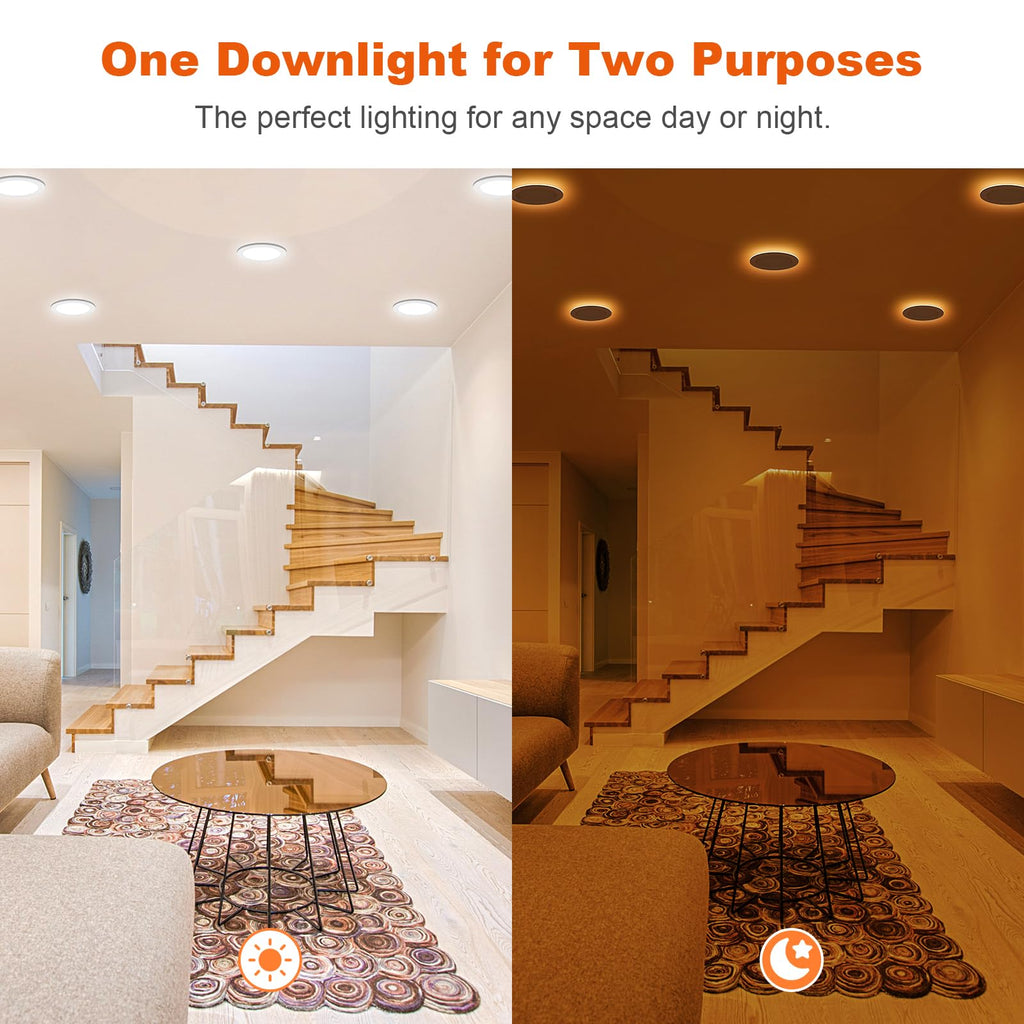 Canless LED Recessed Lighting 4 Inch 6 Pack 5CCT Ultra-Thin Downlight Lights with Night Light Mode,9W 800LM Dimmable