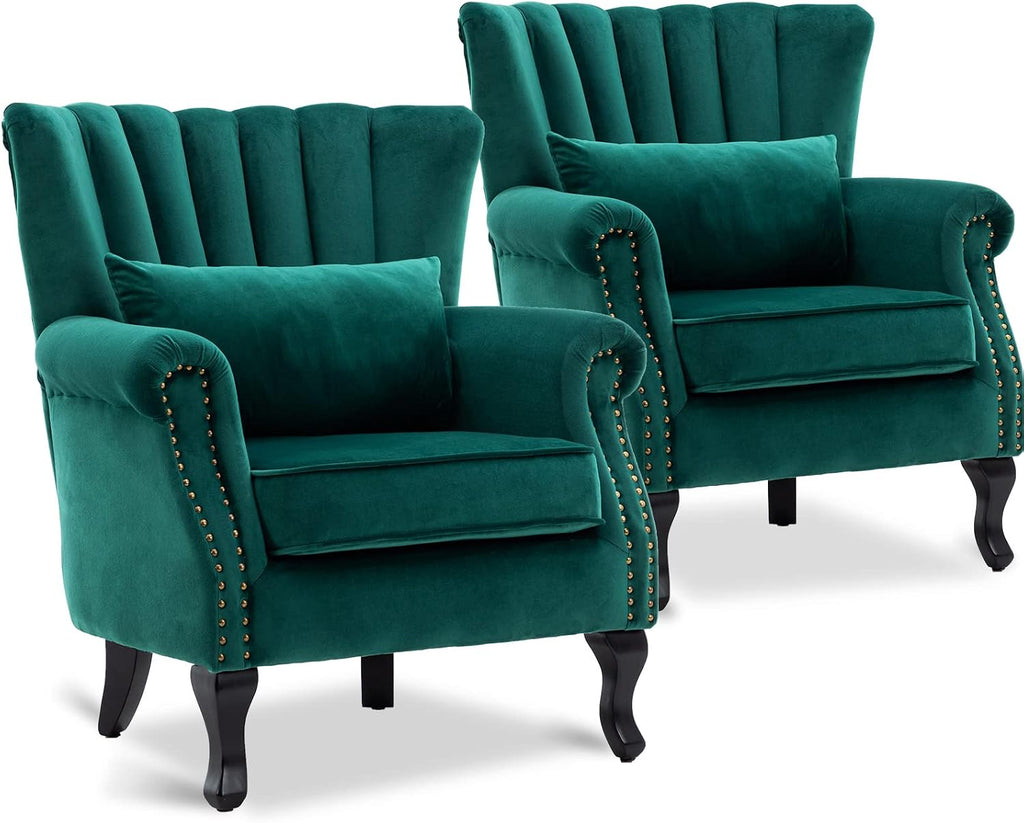 Accent Reading Arm Chairs Set of 2 Midcentury Modern Comfy Corner Sofa Chair, Wingback Waiting Room Club Chair with