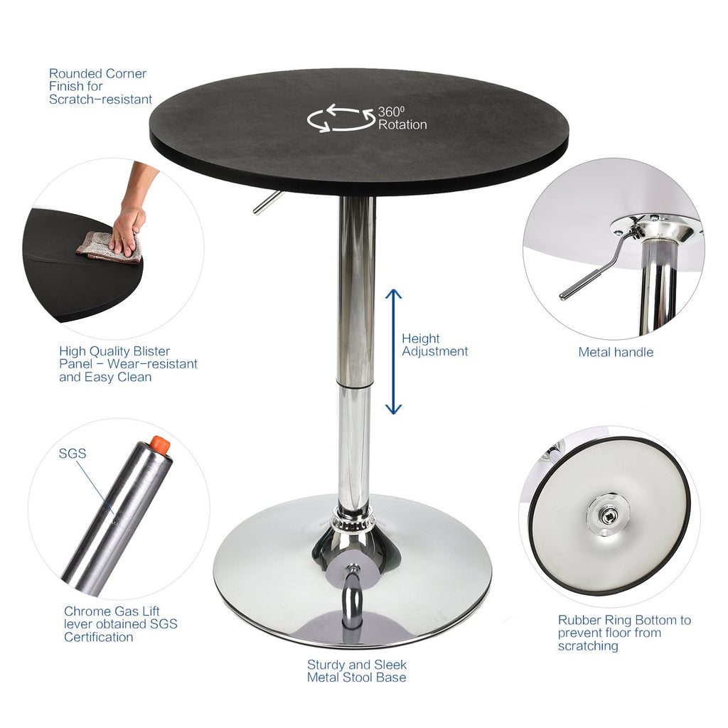 Bar Table and Chairs Set of 3 Swivel Black Pub Table &Bar Stool