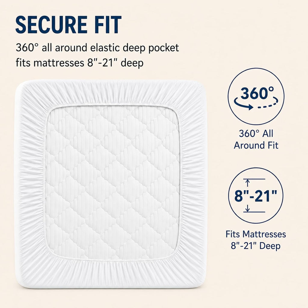 King Mattress Pad, 450 GSM Fill, Cotton Top, 8-21 Inch Pocket | OEKO-TEX Certified, White King 78 x 80 Inches