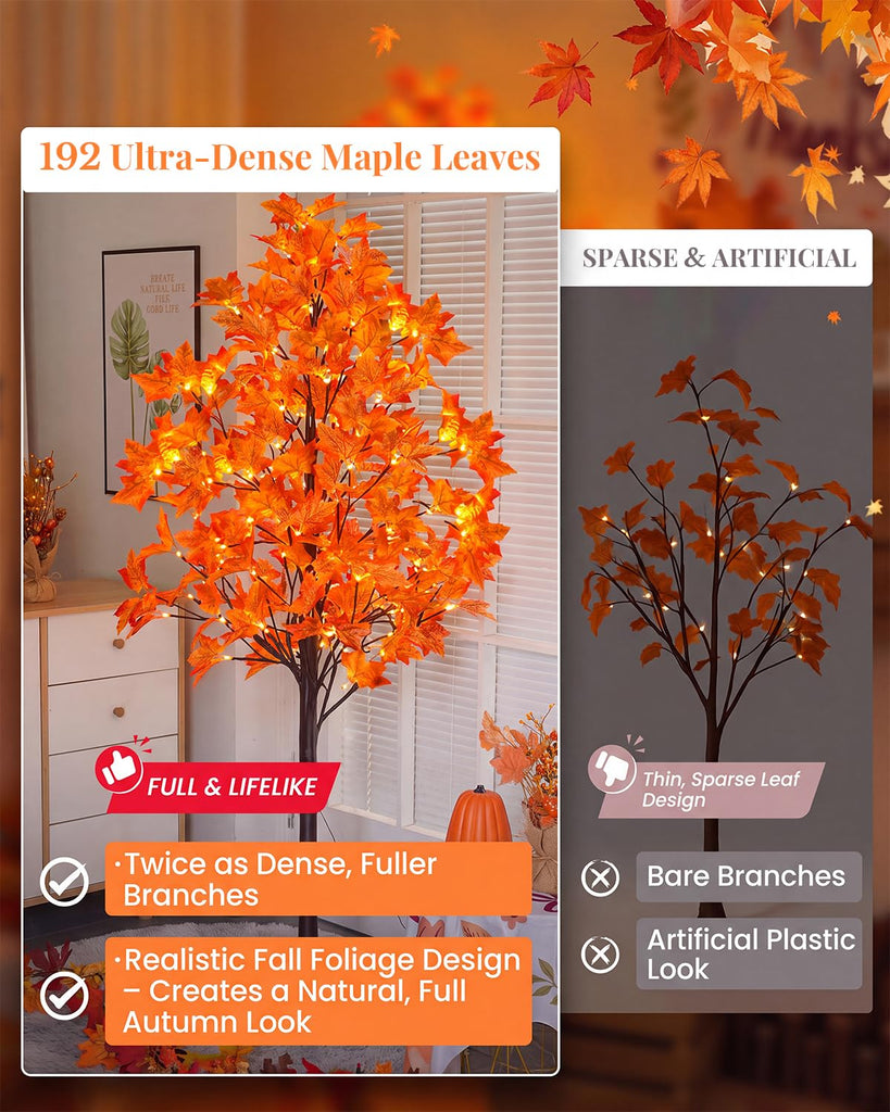 5FT Artificial Lighted Maple Tree with 96 LED & 192 Ultra-Dense Maple Leaves - Fall Decorations Maple Tree with Timer