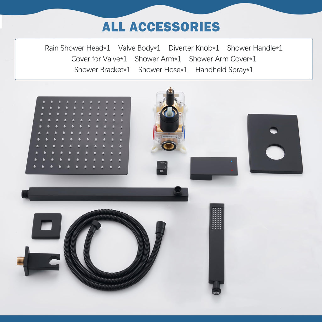 10" Rain Shower System with Handheld & Valve, Matte Black