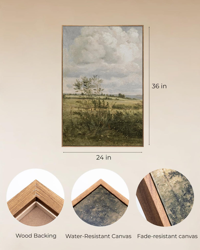 Vintage Farmhouse Wildflower Field Canvas Wall Art, Large Nature Landscape Painting, Spring Farmhouse Decor Bedroom
