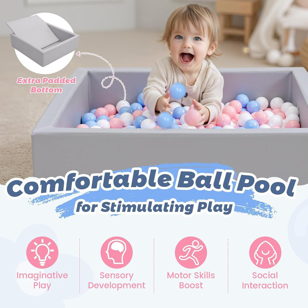 Leather Foam Ball Pit for Toddlers: Waterproof Baby Ball Pit with Soft Memory Foam - Large Soft-Play Set for Baby